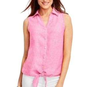 Talbots Petite Linen Button Front Tie Up Tank Top